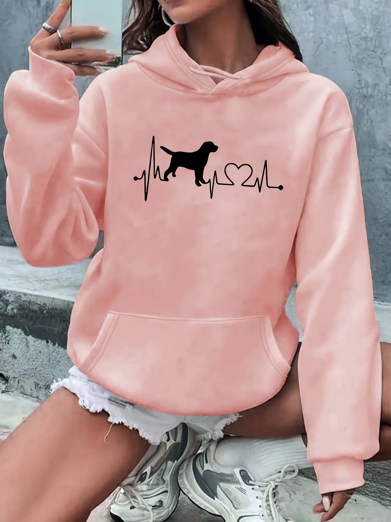 Cozy Women's Loose Fit Hoodie with Cute Dog Design