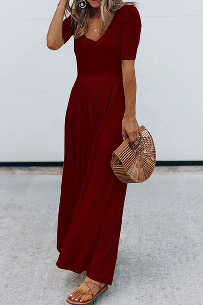 Women's Summer Short Sleeve V-Neck Jumpsuit - BritishElegance