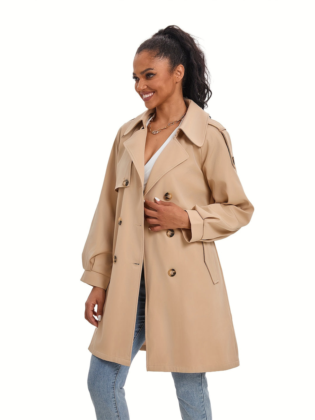 Classic Ladies Double Breasted Long Trench Coat - BritishElegance