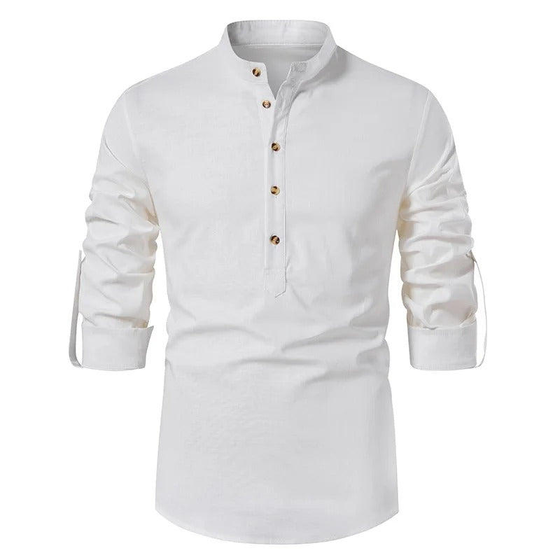 Classic Linen Shirt with Stand Collar