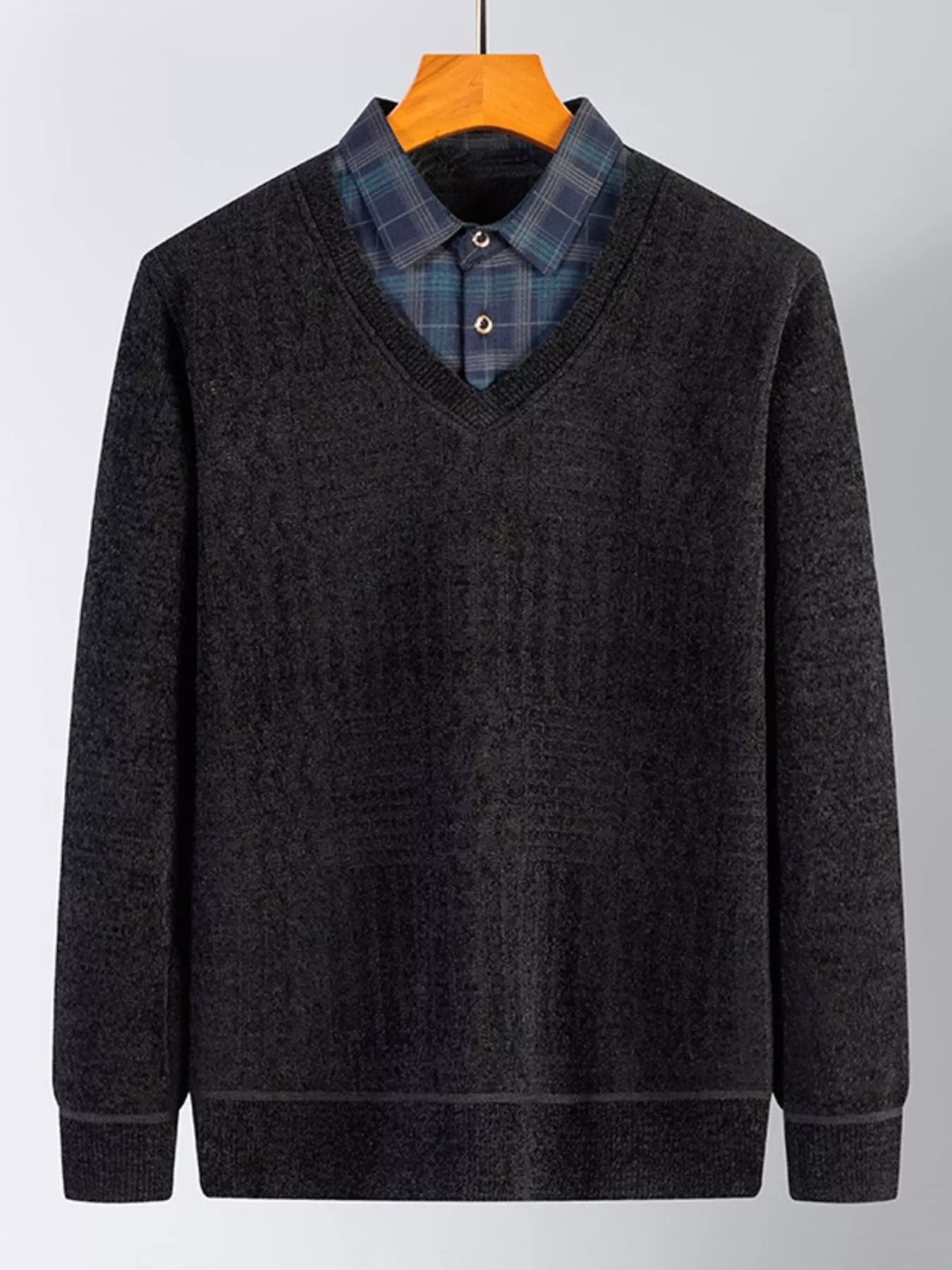 Big and Tall Plaid Crew Neck Sweater