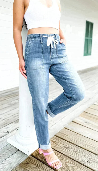 Comfortable Women's High Waisted Jogger Jeans with Elastic Waist