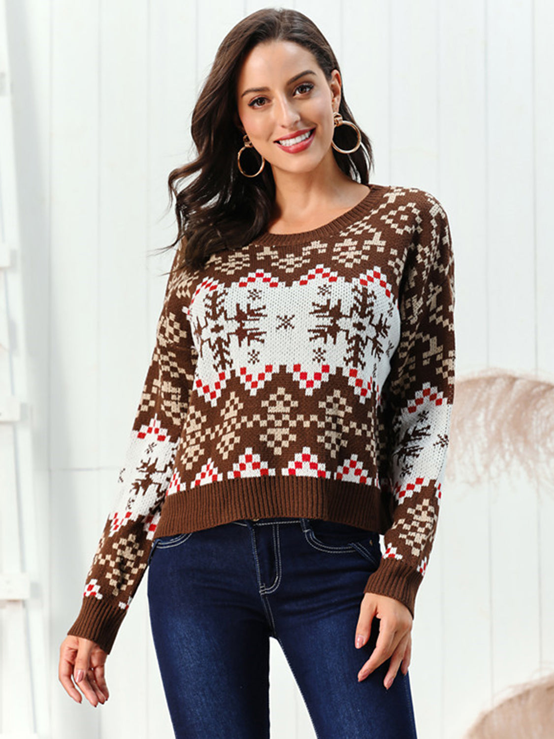 Warm Snowflake Crew Neck Winter Sweater - BritishElegance