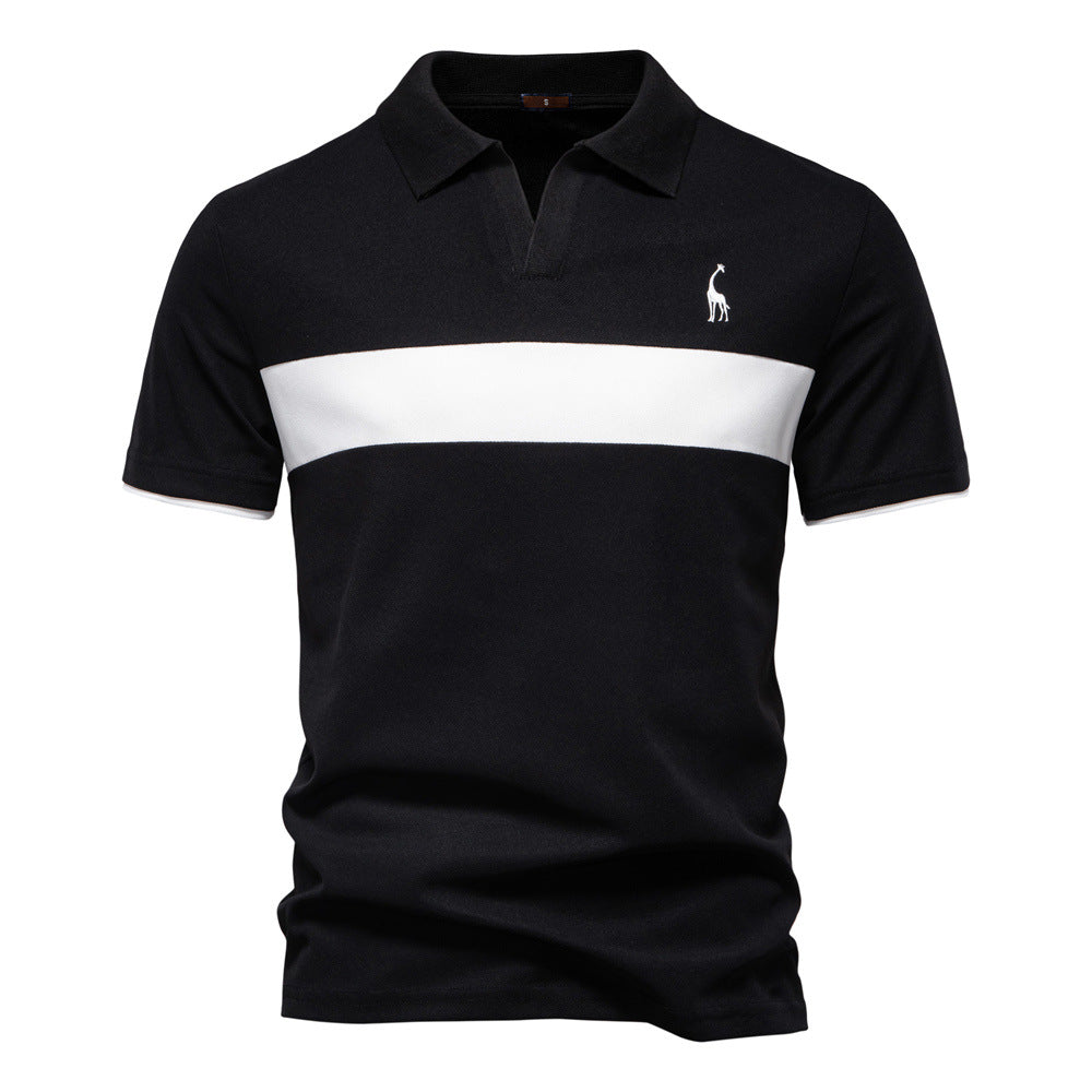 Classic Men's Short Sleeve Polo Shirt with Striped Trim