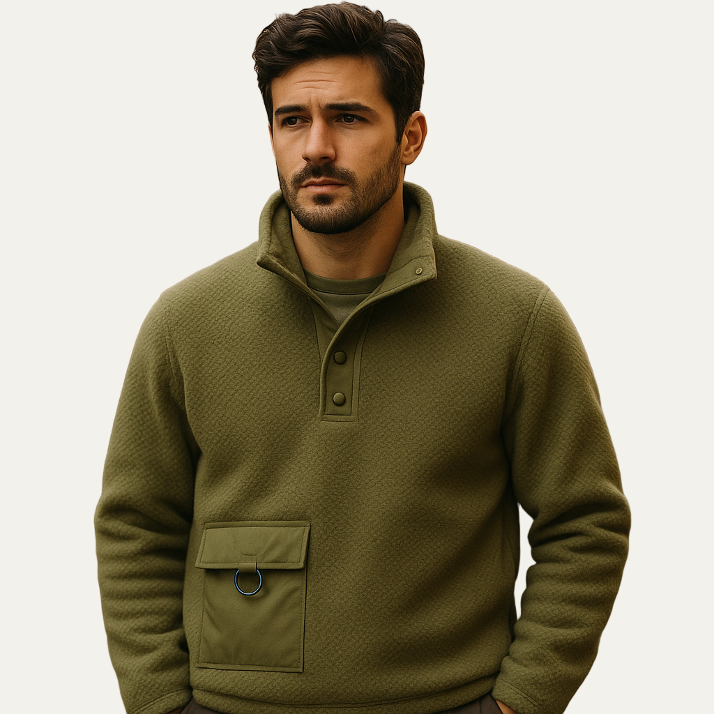 Men’s Fleece Snap Pullover with Utility Chest Pocket