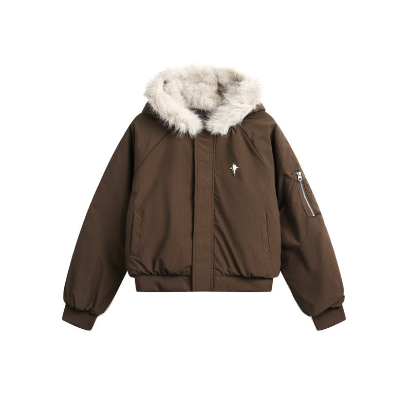 Luxury Bomber Jacket with Faux Fur Hood
