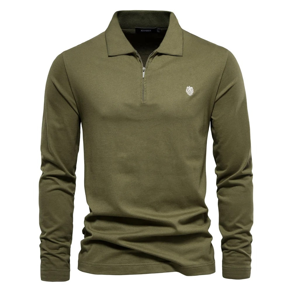 Classic Long Sleeve Polo Shirt with Zip