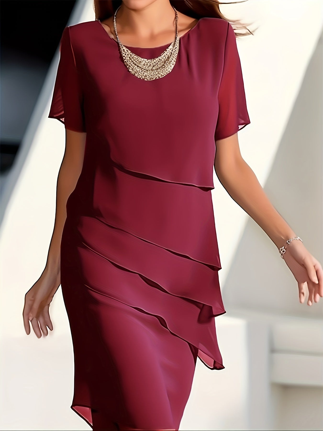 Women's Classic Ruffle Trim Short Sleeve Dress