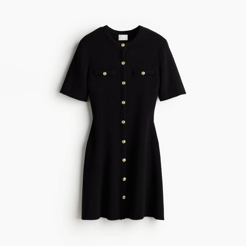 Classic Button Front Short Sleeve Dress - BritishElegance