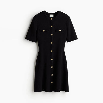 Classic Button Front Short Sleeve Dress - BritishElegance