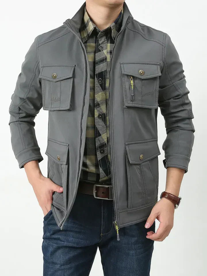 Durable, weatherproof men's nylon jacket for the outdoors