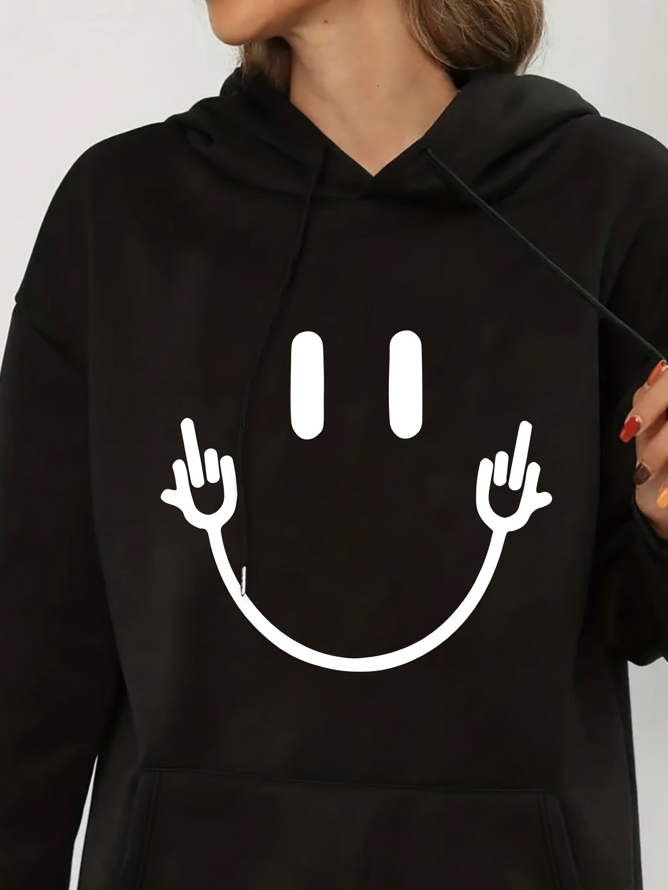 Cozy Women's Oversized Smile Hoodie with Pocket - BritishElegance