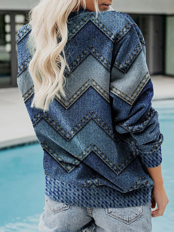 Adelisse Modern Geometric Sweater with Round Neck