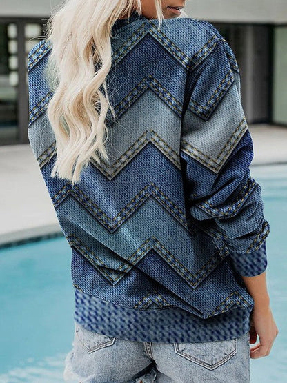 Adelisse Modern Geometric Sweater with Round Neck