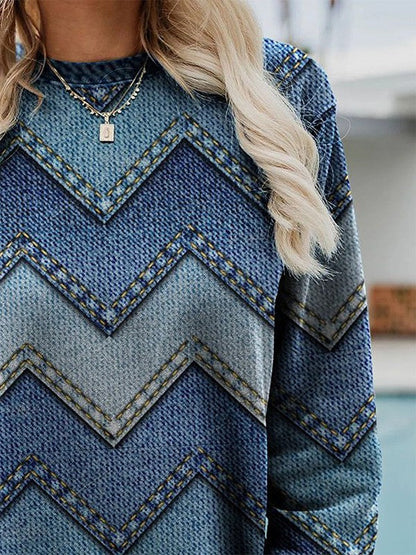 Adelisse Modern Geometric Sweater with Round Neck