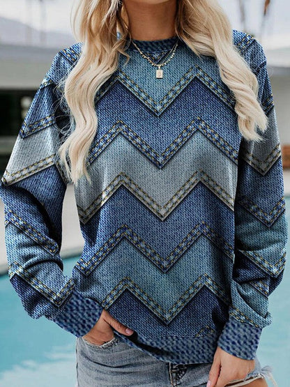 Adelisse Modern Geometric Sweater with Round Neck