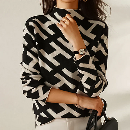 Women's Cozy Winter Geometric Sweater - BritishElegance