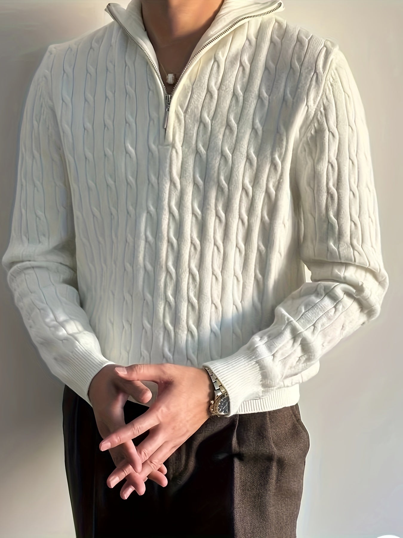 Cozy Men's Winter Knit Sweater with Zip Neck