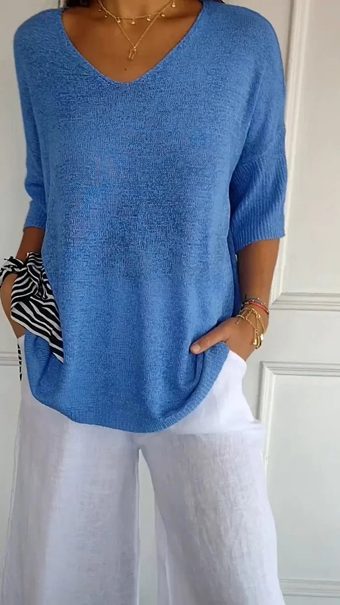 Relaxed Fit V-Neck Sweater for Women