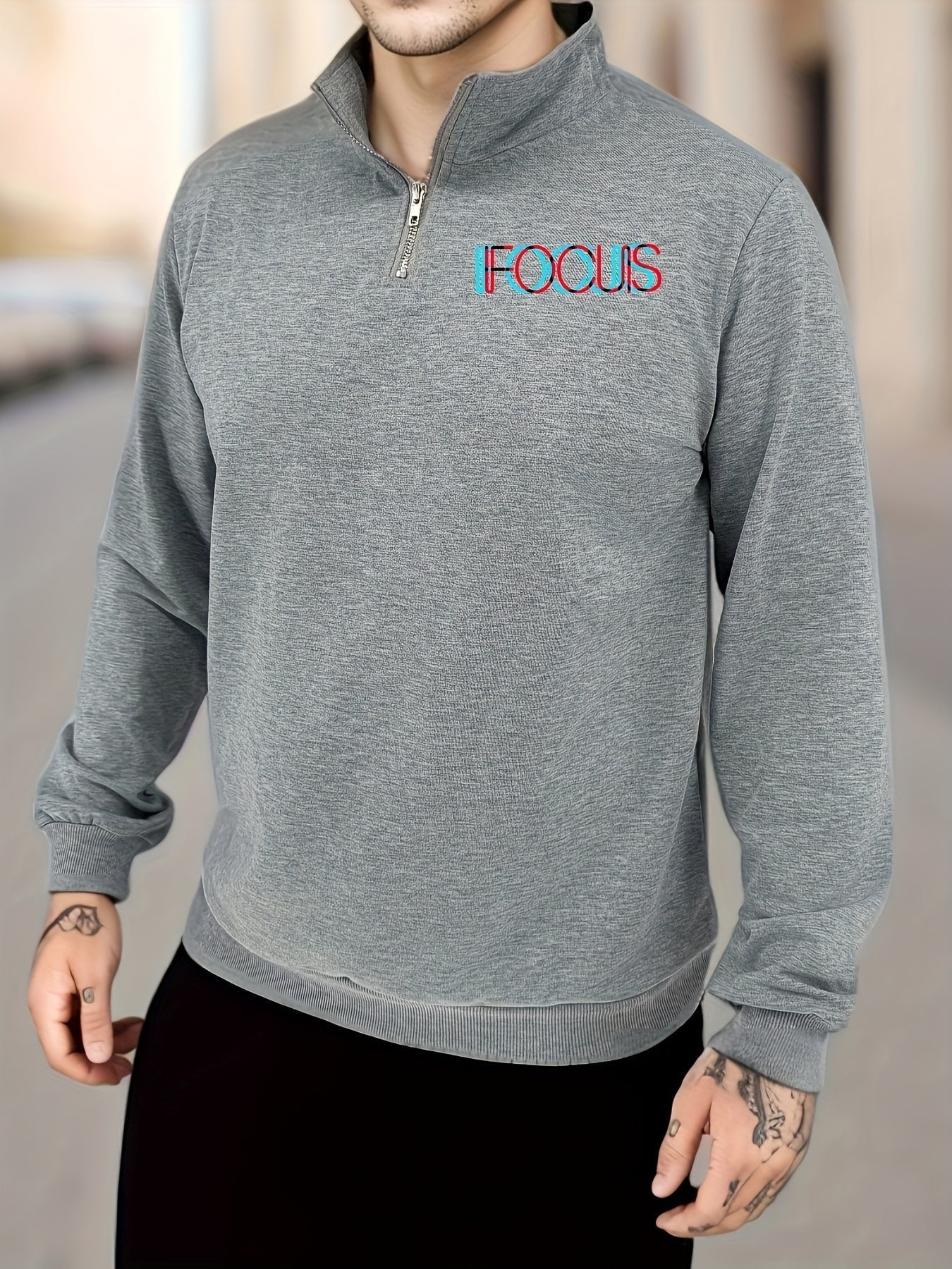 Stylish Mens Letter Print Quarter Zip Jumper