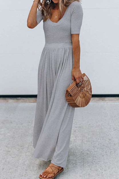 Women's Summer Short Sleeve V-Neck Jumpsuit