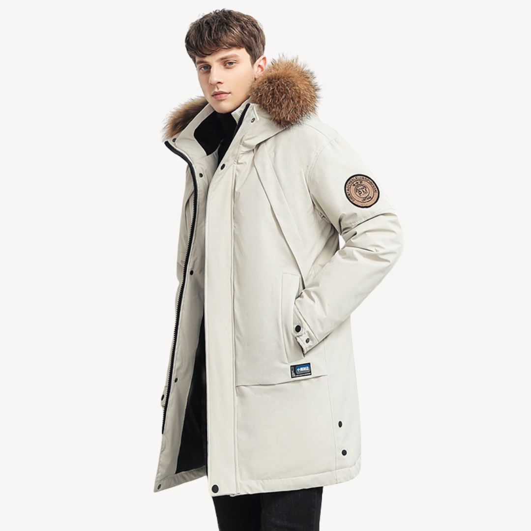 Winter Puffer Jacket with Faux Fur Hood for Men