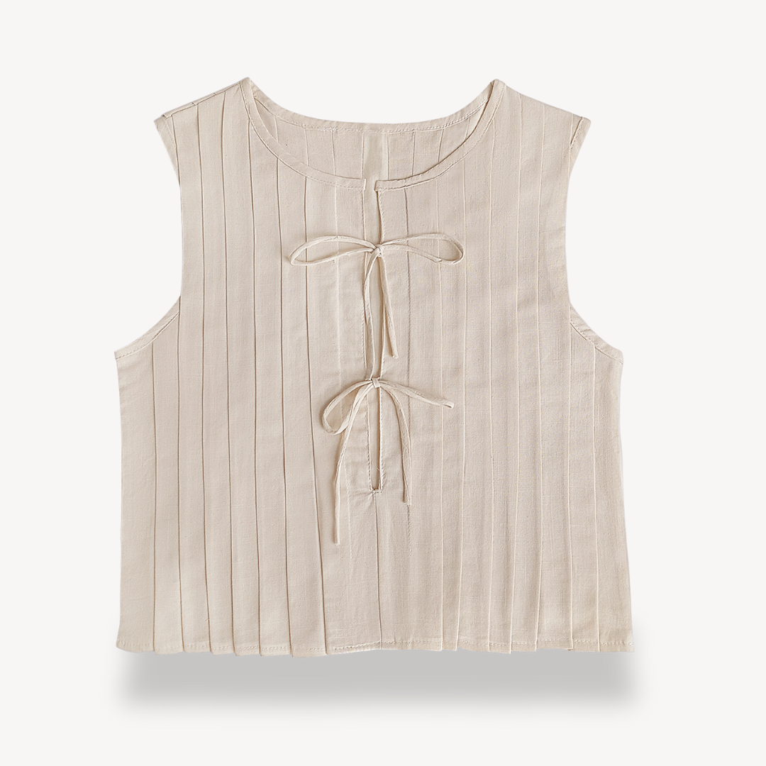 Women's Linen Pleated Tie-Front Top