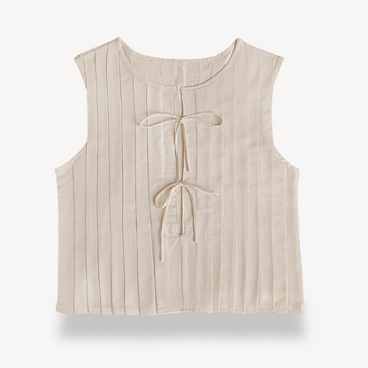 Women's Linen Pleated Tie-Front Top