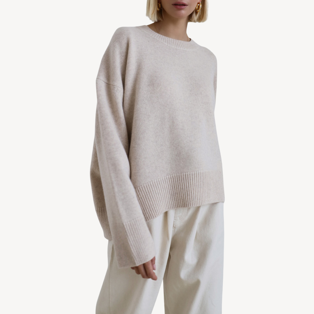 Oversized Knit Wool Blend Crew Neck Sweater for Women