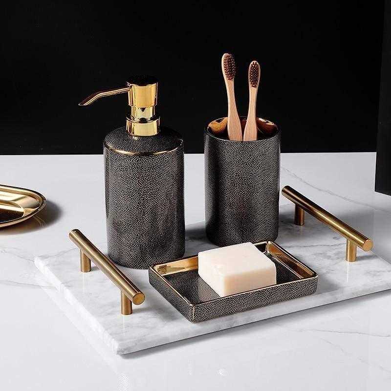 Elegant White Ceramic Bathroom Accessory Set - BritishElegance