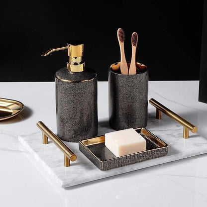 Elegant White Ceramic Bathroom Accessory Set - BritishElegance