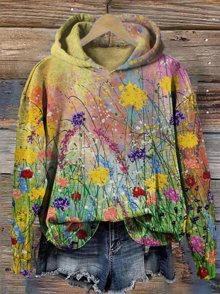Artistic Floral Print Hoodie - Nora