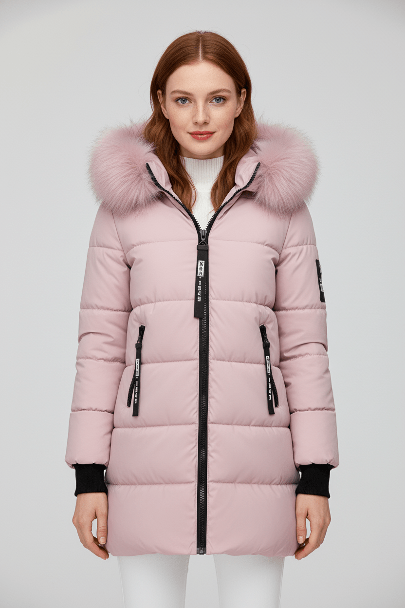 Warm Women's Padded Down Parka Coat with Faux Fur Hood