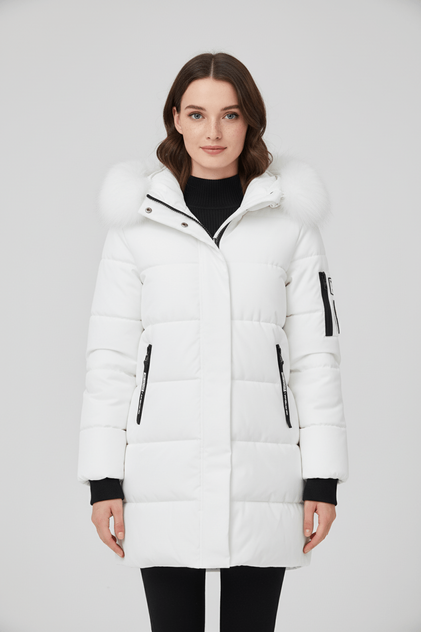 Warm Women's Padded Down Parka Coat with Faux Fur Hood - BritishElegance