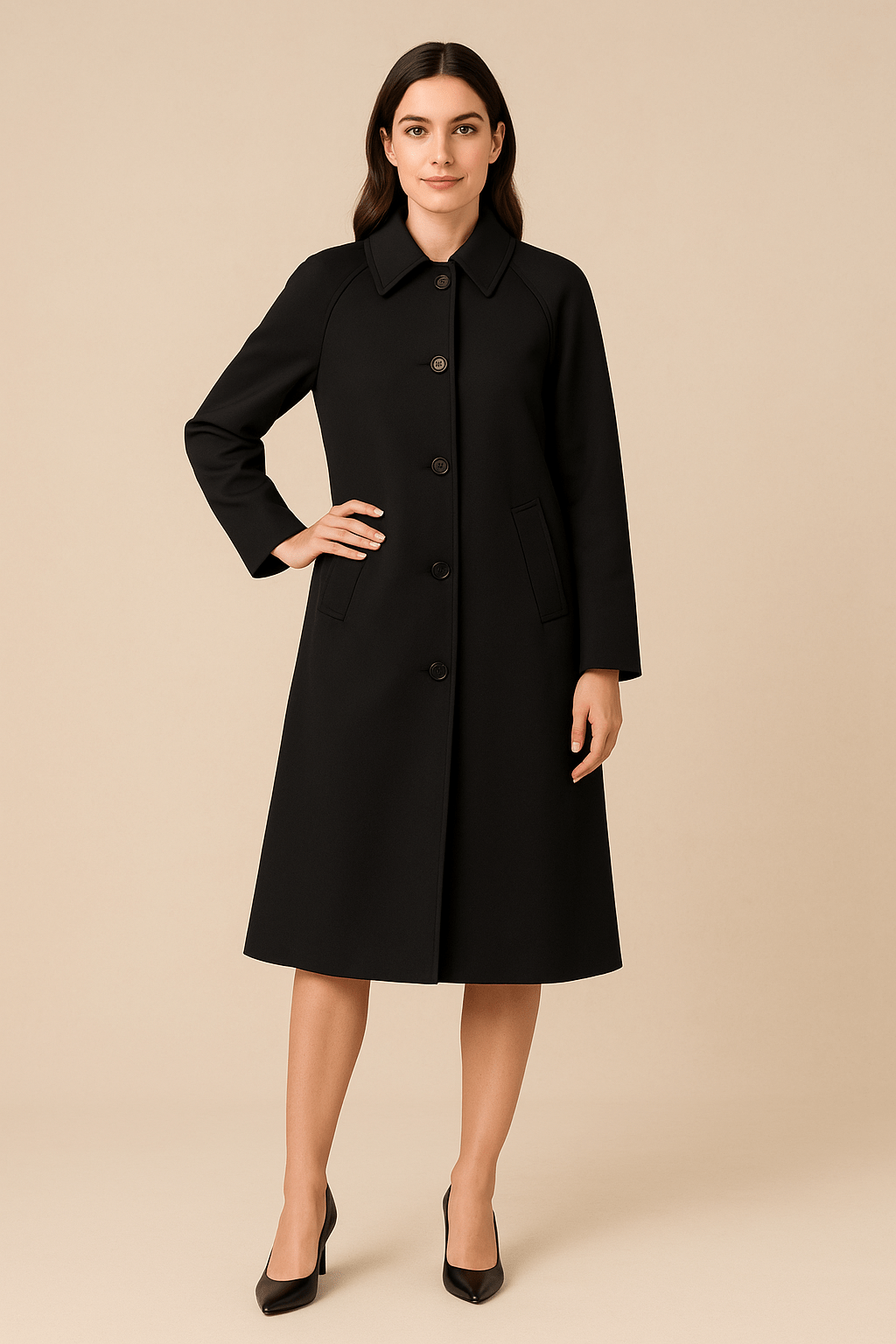Monica – Long Trench Coat with Checked Inner Lining