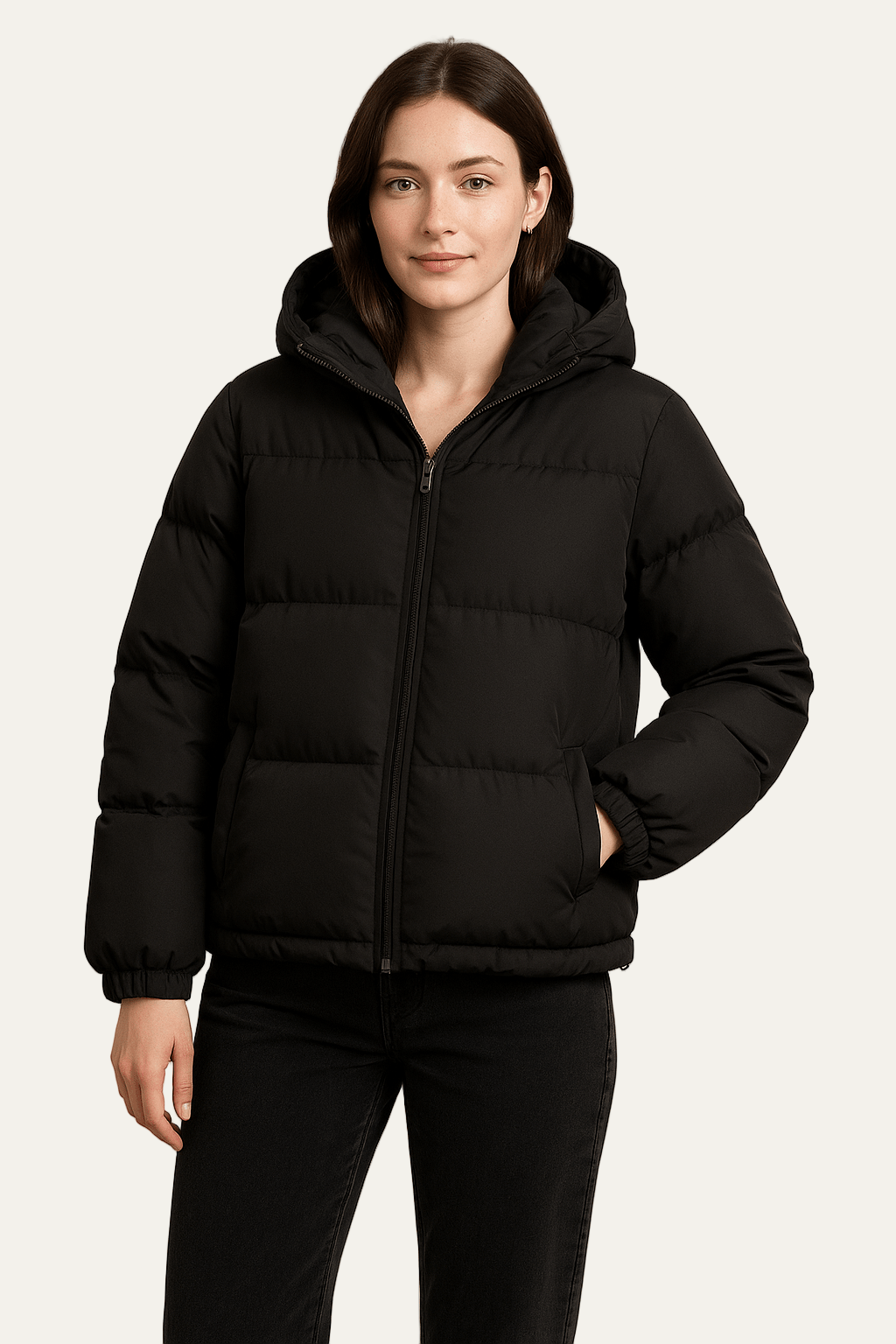 Women’s Short Hooded Minimalist Puffer Jacket