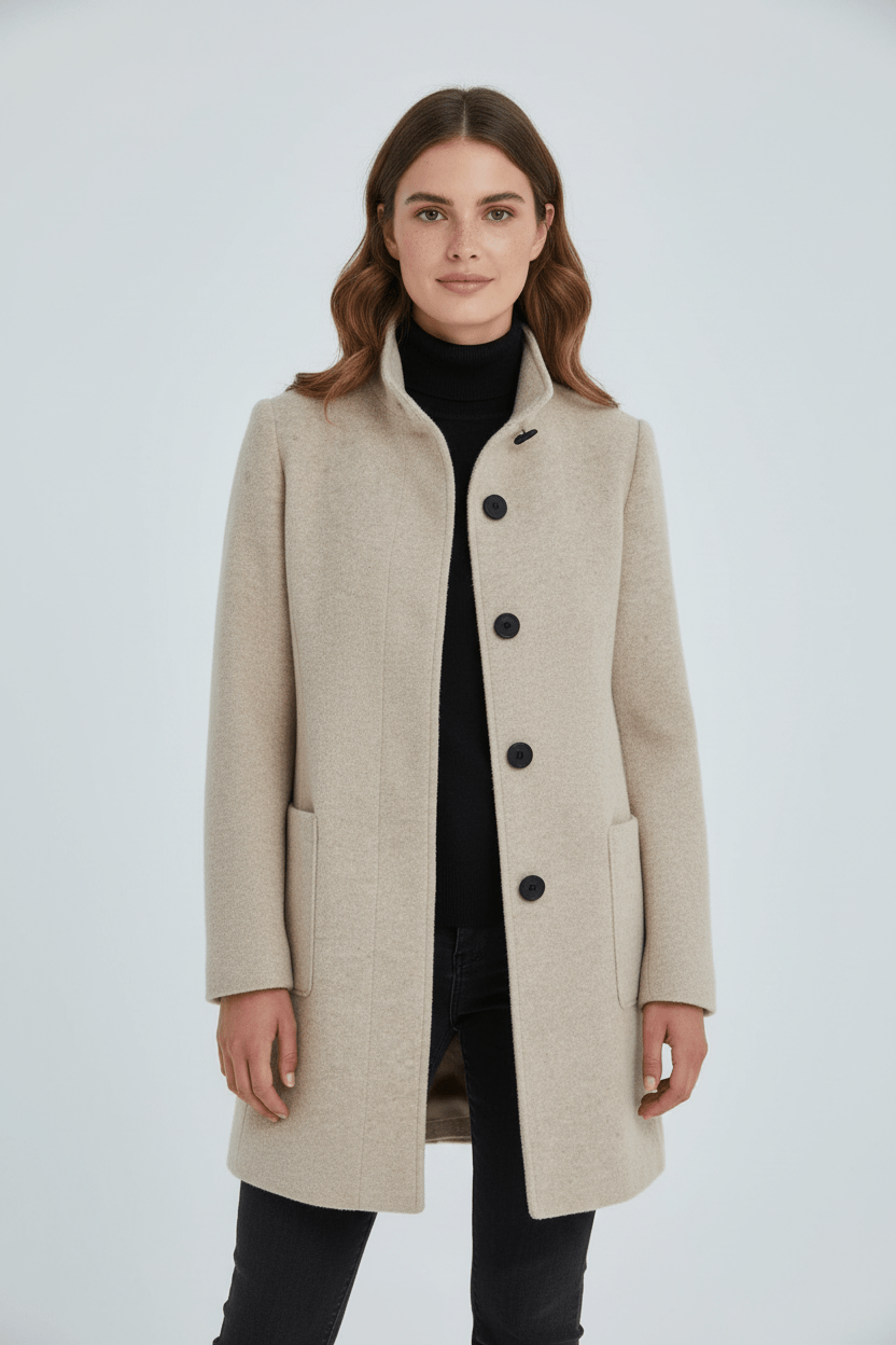 Classic Crew Neck Wool Blend Winter Coat
