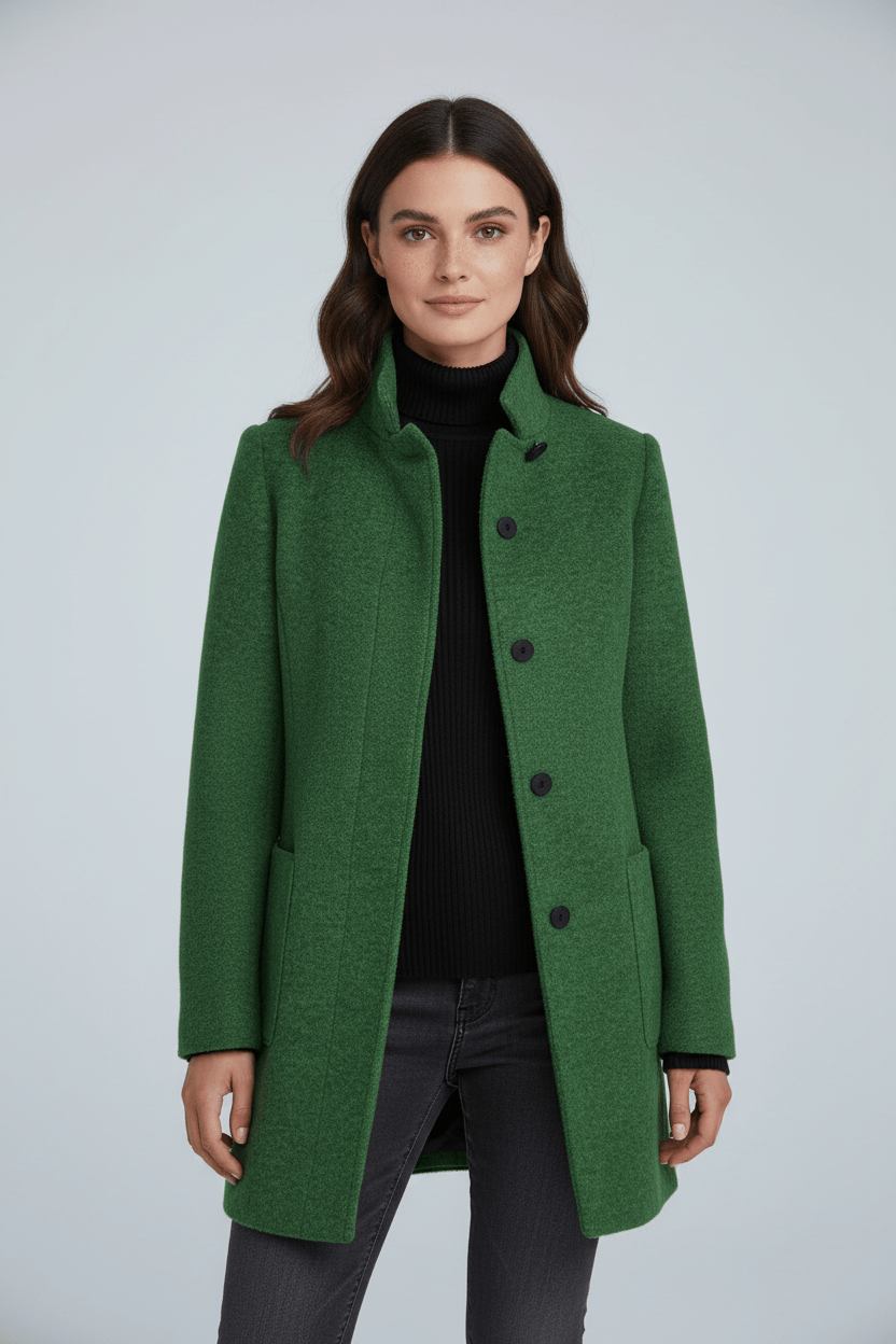 Classic Crew Neck Wool Blend Winter Coat