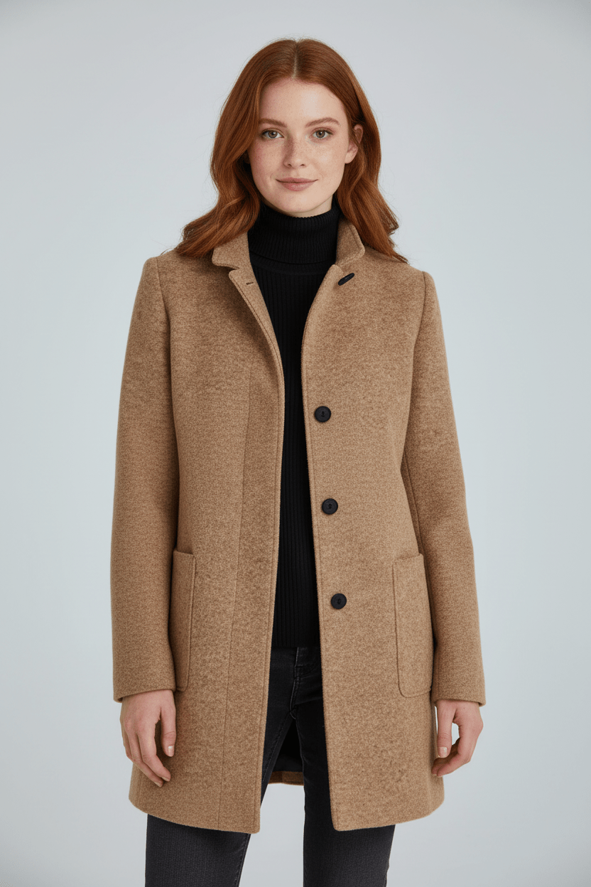 Classic Crew Neck Wool Blend Winter Coat