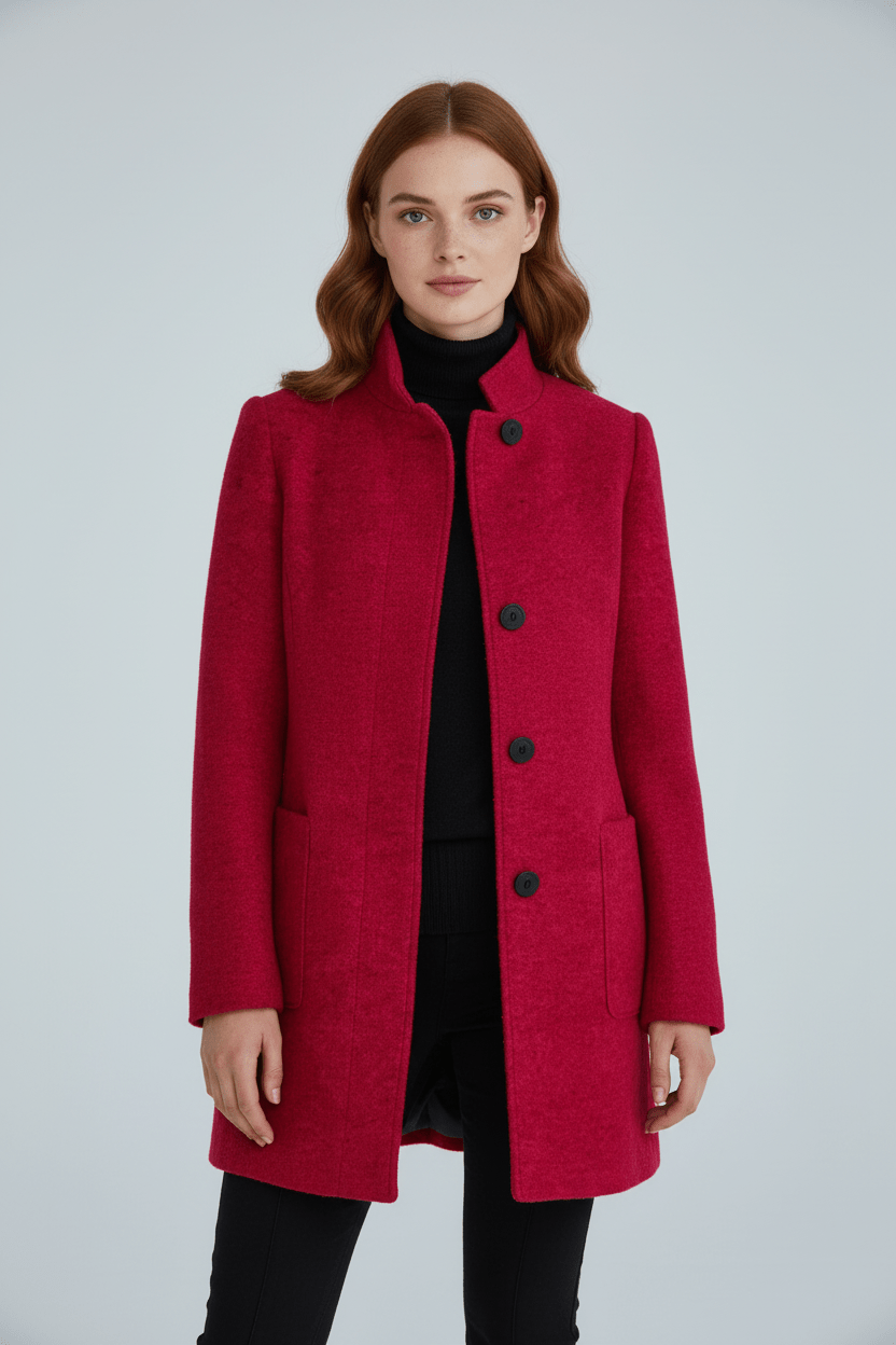 Classic Crew Neck Wool Blend Winter Coat