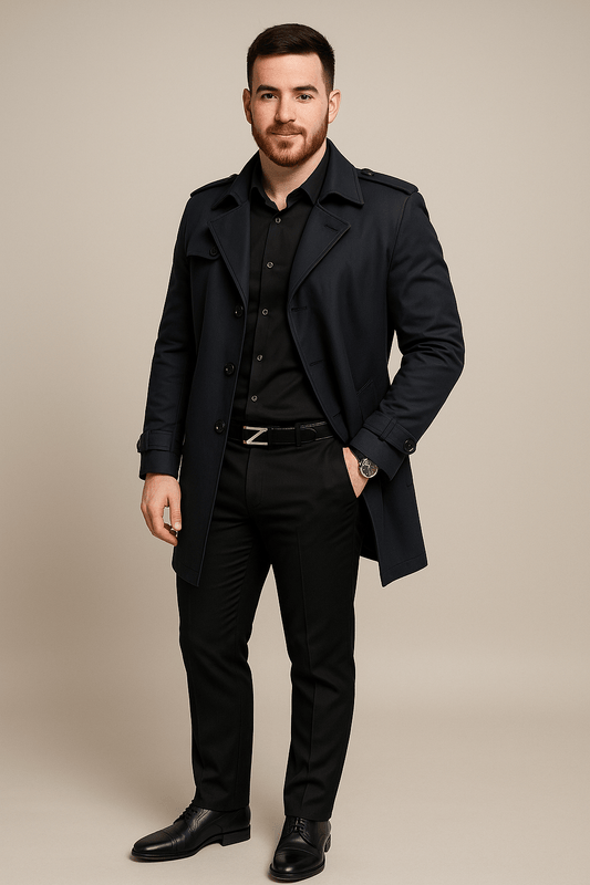 Timeless Fit Trench Coat - Dark Black - BritishElegance
