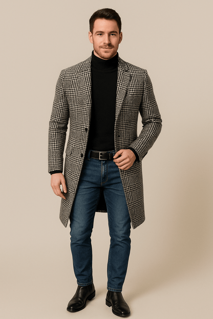 Slim Fit Checkered Trench Coat