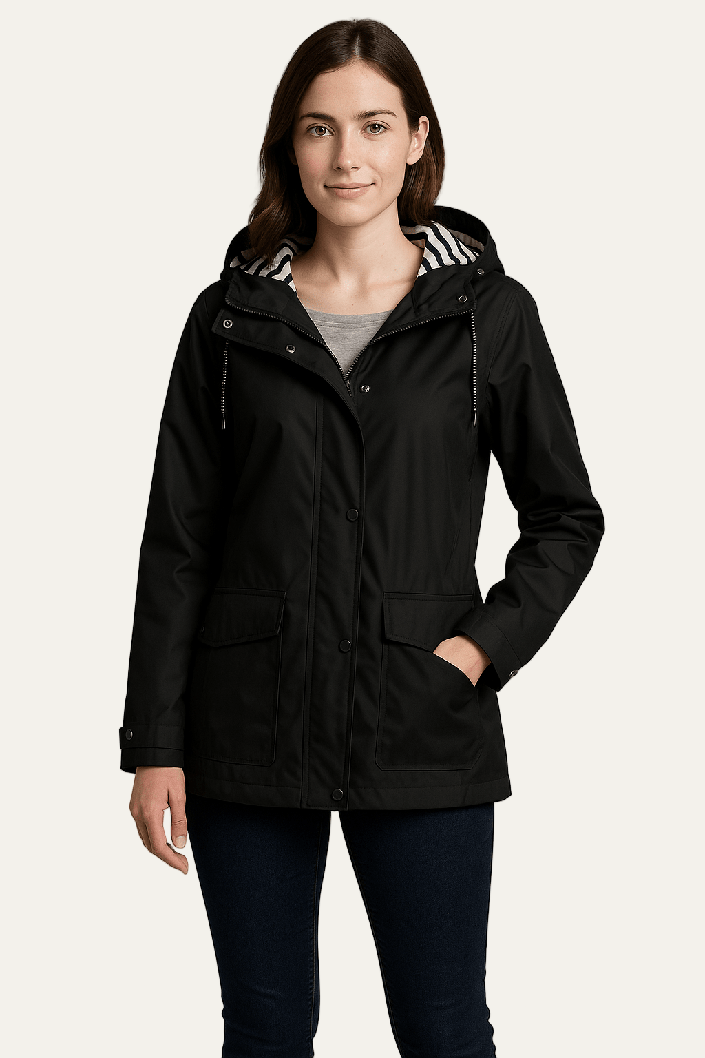 Women’s Mid Length Raincoat with Detachable Hood