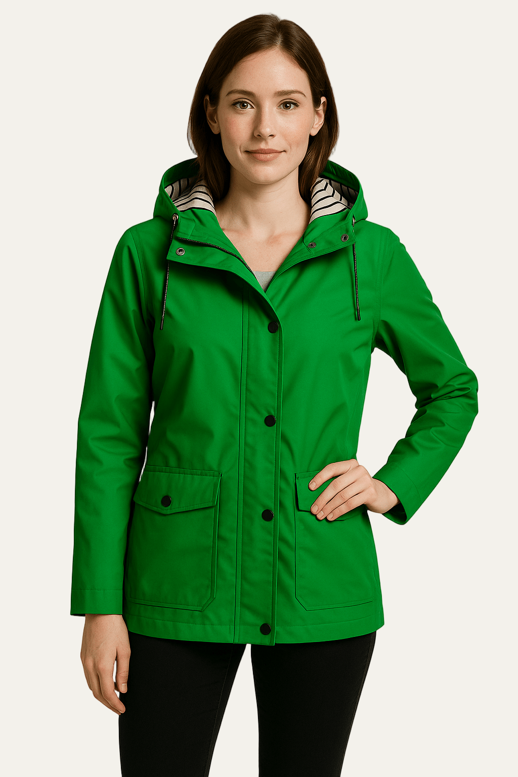 Women’s Mid Length Raincoat with Detachable Hood