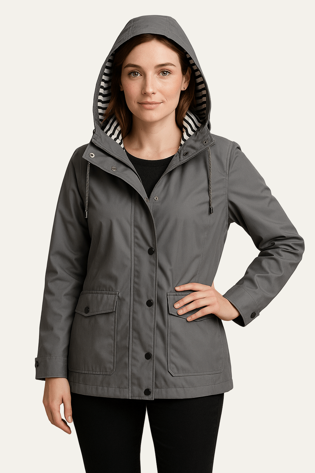 Women’s Mid Length Raincoat with Detachable Hood