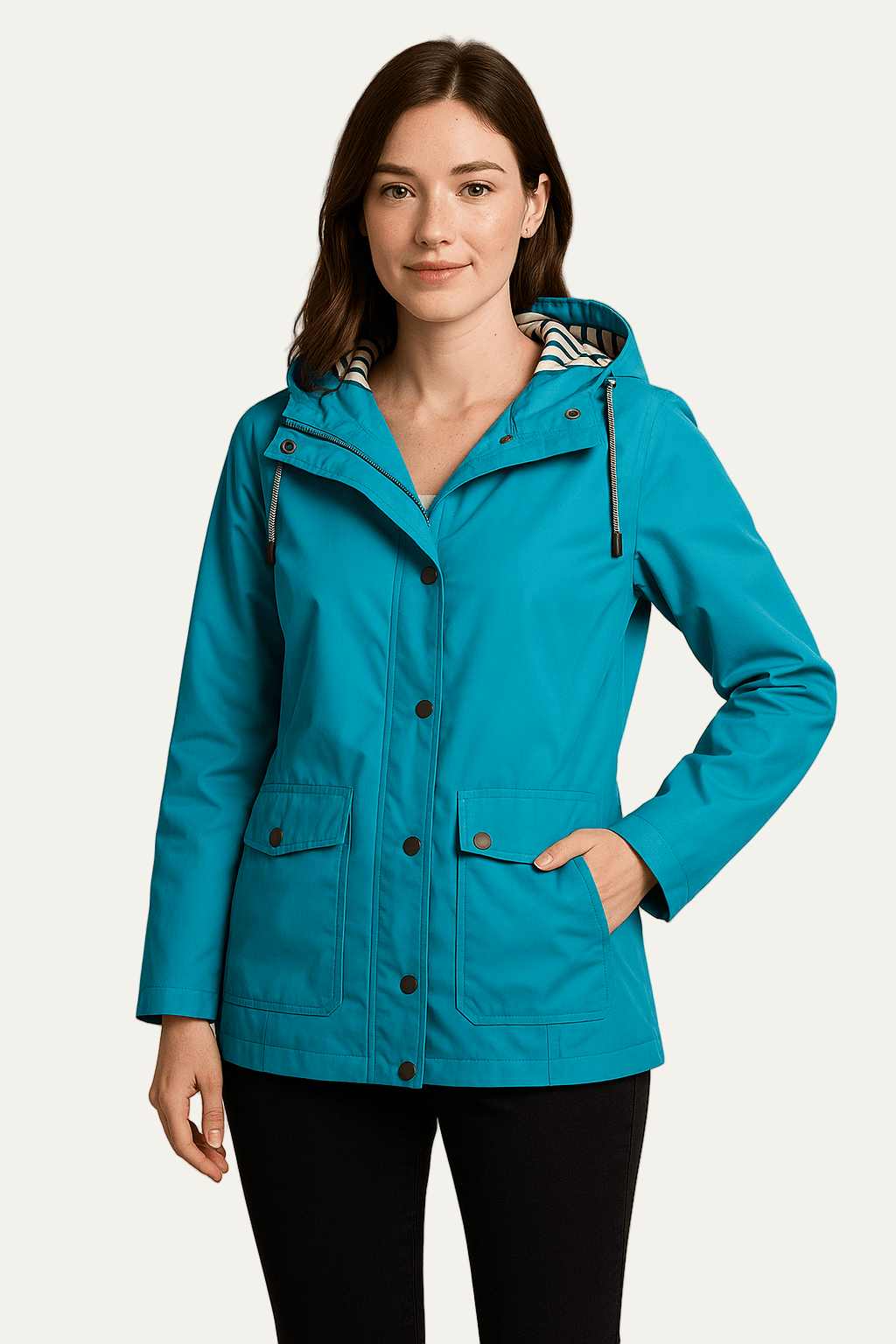 Women’s Mid Length Raincoat with Detachable Hood