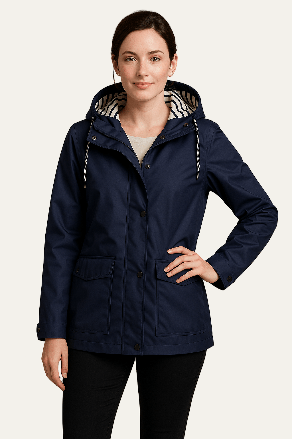 Women’s Mid Length Raincoat with Detachable Hood