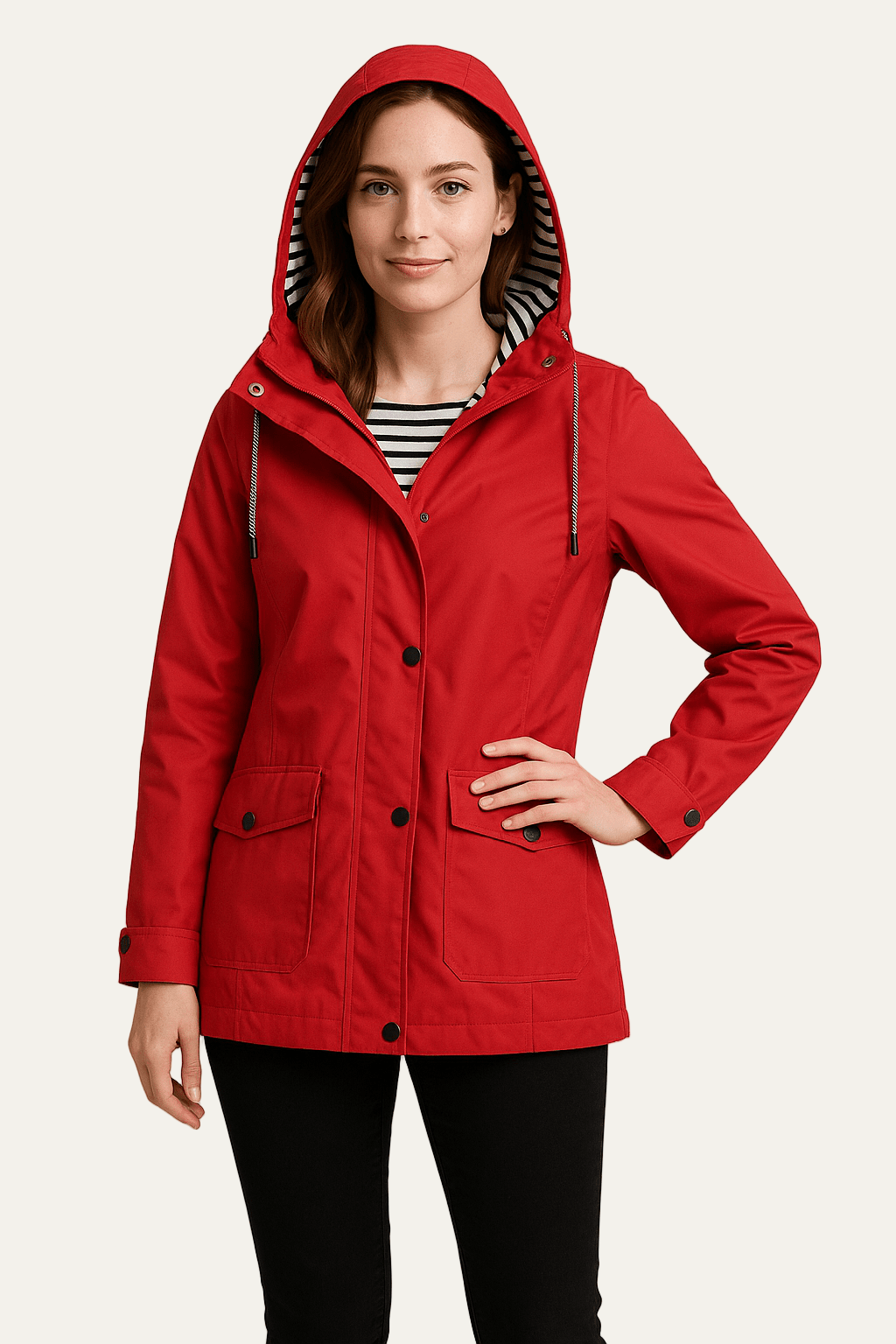 Women’s Mid Length Raincoat with Detachable Hood