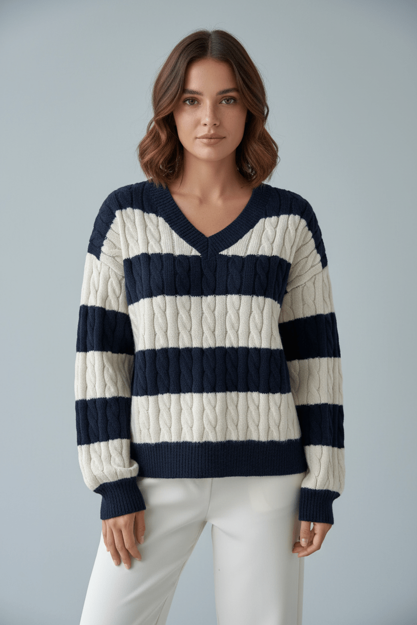 Comfy Textured V-Neck Sweater – Warm and Classic Fit - BritishElegance