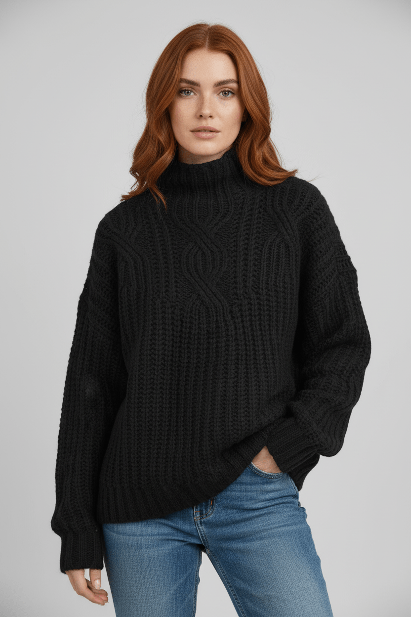 Cozy High Neck Women's Cable Sweater - BritishElegance